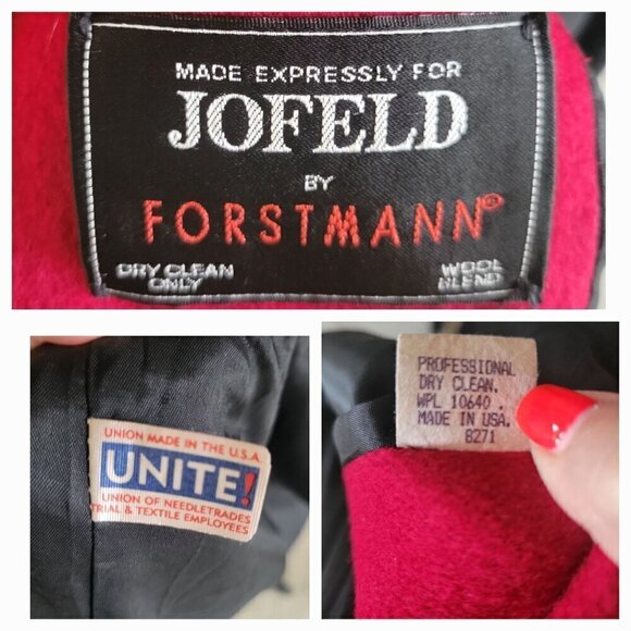 Jofeld Vintage Long Red Wool Overcoat W/Black Velvet Collar & Double-Breasted - Picture 9 of 9